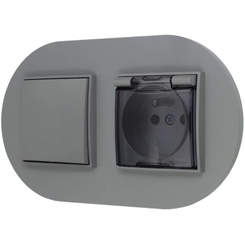 Włącznik pojedynczy z gniazdem hermetycznym z ramką okrągłą seria MINI kolor szary mat