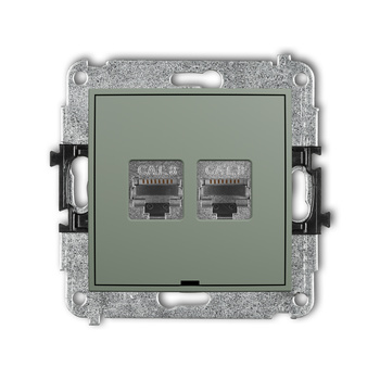 Mechanizm gniazda komputerowego podwójnego 2xRJ45, kat. 8, ekranowany, 8-stykowy, bez pola opisowego Karlik seria MINI 61MGKBO-12 kolor szałwiowy