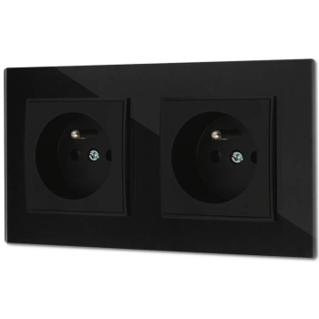 Dwa gniazda pojedyncze z ramką kwadratową efekt szkła seria ICON kolor czarny