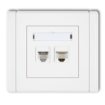 Gniazdo telefoniczne pojedyncze 1xRJ11 + komputerowe pojedyncze 1xRJ45, kat. 5e, 8-stykowe, beznarzędziowe Karlik seria FLEXI FGTK kolor biały