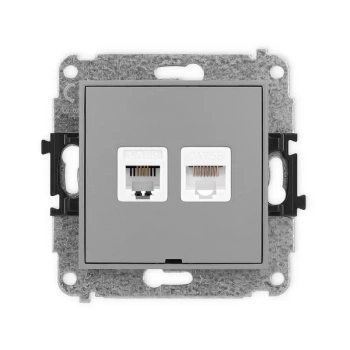 Mechanizm gniazda telefonicznego pojedynczego 1xRJ11 + komputerowego pojedynczego 1xRJ45, kat. 5e, 8-stykowy, beznarzędziowe, bez pola opisowego Karlik seria MINI 27MGTKBO kolor szary mat