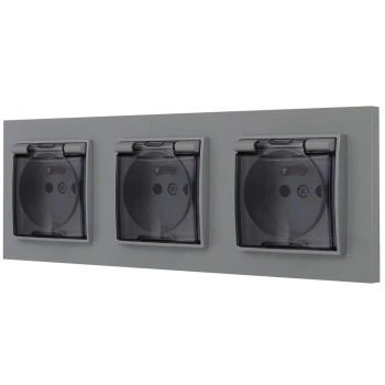 Trzy gniazda hermetyczne z ramką prostą seria MINI kolor szary mat