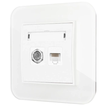 Gniazdo rj45/antenowe z ramką zaokrągloną efekt szkła seria ICON kolor biały