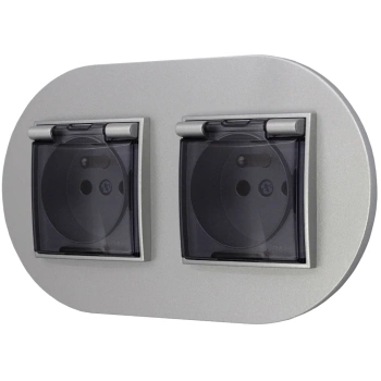 Dwa gniazda hermetyczne do łazienki z ramką okrągłą seria MINI kolor srebrny