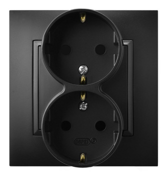 Gniazdo podwójne z uziemieniem schuko kompletne z ramką seria ARIA kolor Czarny metalik symbol GP-2US/33
