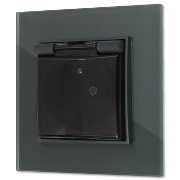 Gniazdo hermetyczne z ramką kwadratową efekt szkła seria ICON kolor grafitowy mat