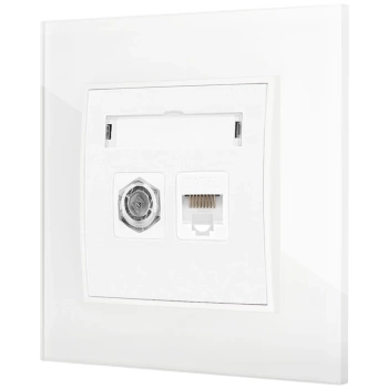 Gniazdo rj45/antenowe z ramką kwadratową efekt szkła seria ICON kolor biały