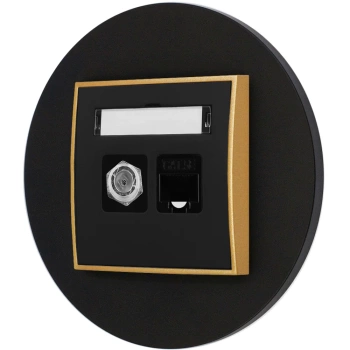 Gniazdo rj45/antenowe z ramką okrągłą seria MINI kolor czarny złoty