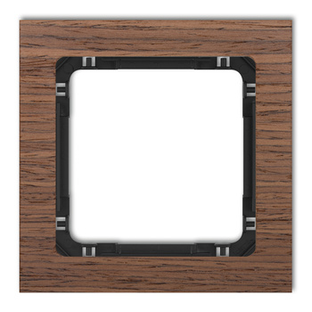 Ramka uniwersalna pojedyncza - efekt drewna ramka orzech amerykański; spód czarny Karlik seria DECO DRD-1H kolor efekt orzecha amerykańskiego