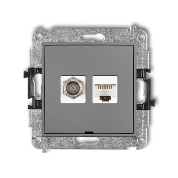 Mechanizm gniazda antenowego poj. typu F SAT + gniazda komp. poj. 1xRJ45, kat. 5e, 8-stykowy, bez pola opisowego Karlik seria ICON 27IGFKBO-1 kolor szary mat