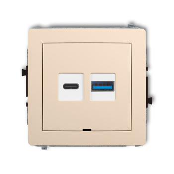Mechanizm ładowarki USB podwójnej USB C + USB A, 20W max., bez pola opisowego Karlik seria DECO 1DCUSBBO-8 kolor beżowy