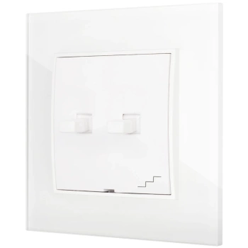 Włącznik schodowy podwójny w stylu USA ramka kwadratowa efekt szkła seria ICON kolor biały