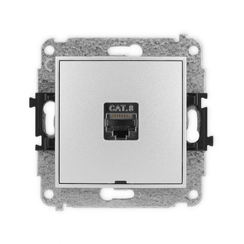 Mechanizm gniazda komputerowego pojedynczego 1xRJ45, kat. 8, ekranowany, 8-stykowy, bez pola opisowego Karlik seria ICON 7IGKBO-11 kolor srebrny metalik