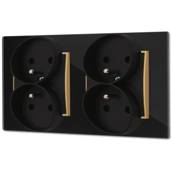 Dwa gniazda podwójne z ramką kwadratową efekt szkła seria ICON kolor czarny/złoty