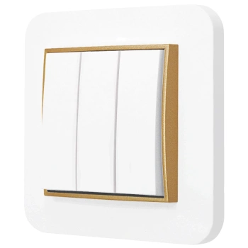 Włącznik potrójny z ramką zaokrągloną seria MINI kolor biały mat/złoty