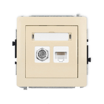 Mechanizm gniazda antenowego poj. typu F SAT + gniazda komp. poj. 1xRJ45, kat. 5e, 8-stykowy Karlik seria DECO 1DGFK-1 kolor beżowy
