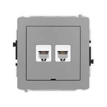 Mechanizm gniazda telefonicznego podwójnego 2xRJ11, 4-stykowy, beznarzędziowe, bez pola opisowego Karlik seria DECO 27DGTBO-2 kolor szary mat