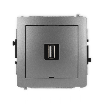 Mechanizm gniazda pojedynczego USB A-A 2.0, bez pola opisowego Karlik seria DECO 11DGUSBBO-1 kolor grafitowy