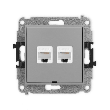 Mechanizm gniazda komputerowego podwójnego 2xRJ45, kat. 6, 8-stykowy, bez pola opisowego Karlik seria ICON 27IGKBO-4 kolor szary mat
