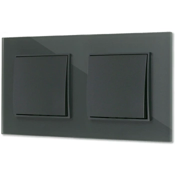 Dwa włączniki pojedyncze z ramką kwadratową efekt szkła seria ICON kolor grafitowy mat