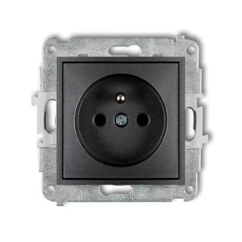 Mechanizm gniazda pojedynczego z uziemieniem 2P+Z z przesłonami torów Karlik seria MINI 11MGP-1zp kolor grafitowy