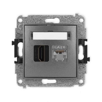 Mechanizm gniazda pojedynczego HDMI 2.0, 4K + gniazda komp. poj. 1xRJ45, kat. 6, ekranowany, 8-stykowy Karlik seria ICON 11IGHK-46 kolor grafitowy