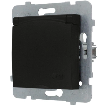 Ospel Szafir Gniazdo bryzgoszczelne z uziemieniem IP-44 wieczko czarne GPH-1ZZ/m/33/w