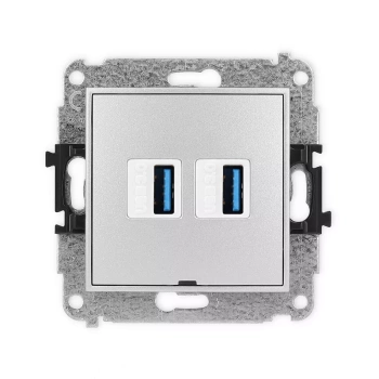 Mechanizm gniazda podwójnego 2xUSB A-A 3.0, bez pola opisowego Karlik seria ICON 7IGUSBBO-6 kolor srebrny metalik