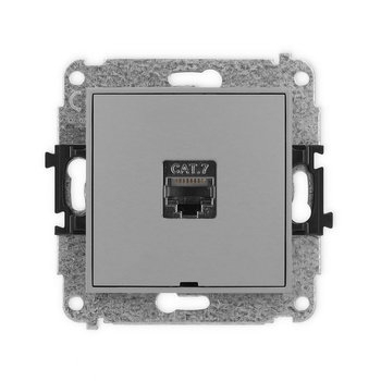 Mechanizm gniazda komputerowego pojedynczego 1xRJ45, kat. 7, ekranowany, 8-stykowy, bez pola opisowego Karlik seria ICON 27IGKBO-9 kolor szary mat