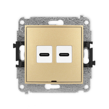 Mechanizm gniazda podwójnego 2xUSB C-C, bez pola opisowego Karlik seria ICON 29IGUSBBO-8 kolor złoty