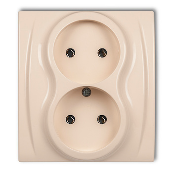 Gniazdo podwójne bez uziemienia 2x2P bez przesłon torów prądowych Karlik seria LOGO 1LGP-2 kolor beżowy