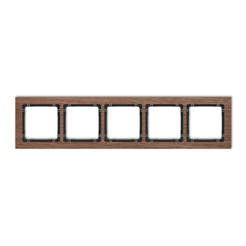 Ramka uniwersalna pięciokrotna - efekt drewna ramka orzech amerykański; spód czarny Karlik seria DECO DRD-5H kolor efekt orzecha amerykańskiego