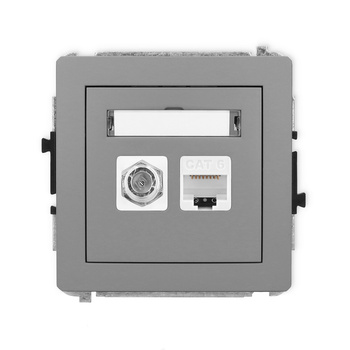 Mechanizm gniazda antenowego poj. typu F SAT + gniazda komp. poj. 1xRJ45, kat. 6, 8-stykowy Karlik seria DECO 27DGFK-3 kolor szary mat