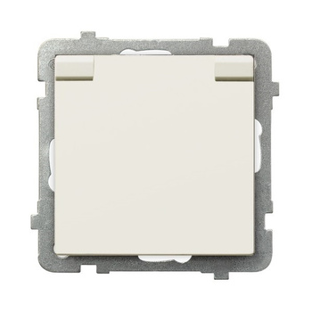 Gniazdo bryzgoszczelne z uziemieniem IP-44 z przesłonami torów prądowych wieczko w kolorze wyrobu seria SONATA kolor Ecru symbol GPH-1RZP/m/27/w