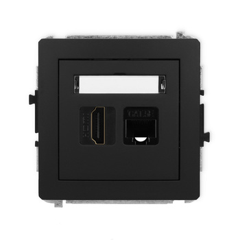 Mechanizm gniazda pojedynczego HDMI 2.0, 4K + gniazda komp. poj. 1xRJ45, kat. 5e, 8-stykowy Karlik seria DECO 12DGHK-45e kolor czarny mat