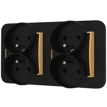 Dwa gniazda podwójne z ramką zaokrągloną seria MINI kolor czarny złoty