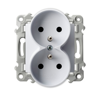 Gniazdo podwójne z uziemieniem moduł bez ramki seria SZAFIR kolor Biały symbol GP-2ZRZ/m/00