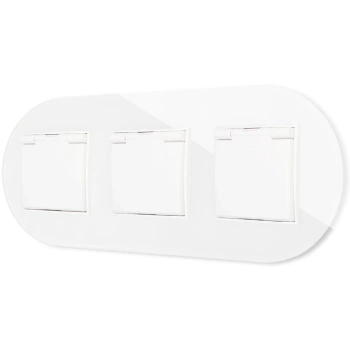 Trzy gniazda hermetyczne z ramką okrągłą efekt szkła seria ICON kolor biały