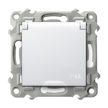 Gniazdo bryzgoszczelne z uziemieniem IP-44 wieczko w kolorze wyrobu seria SZAFIR kolor Biały symbol GPH-1ZZ/m/00/w