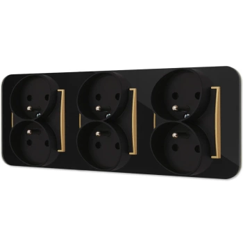Trzy gniazda podwójne z ramką zaokrągloną efekt szkła seria ICON kolor czarny/złoty