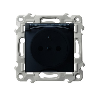 Gniazdo bryzgoszczelne z uziemieniem IP-44 wieczko przezroczyste seria SZAFIR kolor Czarny metalik symbol GPH-1ZZ/m/33/d