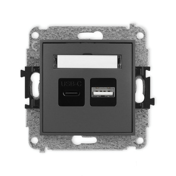 Mechanizm ładowarki USB podwójnej USB C + USB A, 20W max. Karlik seria ICON 28ICUSB-8 kolor grafitowy mat