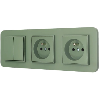 Włącznik podwójny i dwa gniazda pojedyncze z ramką zaokrągloną seria MINI kolor szałwiowy