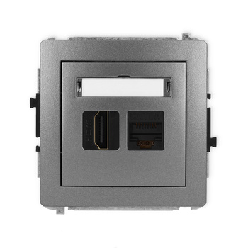 Mechanizm gniazda pojedynczego HDMI 2.0, 4K + gniazda komp. poj. 1xRJ45, kat. 6A, 8-stykowy Karlik seria DECO 11DGHK-46A kolor grafitowy