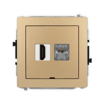 Mechanizm gniazda pojedynczego HDMI 2.0, 4K + gniazda komp. poj. 1xRJ45, kat. 6, ekranowany, 8-stykowy, bez pola opisowego Karlik seria DECO 8DGHKBO-46 kolor złoty metalik