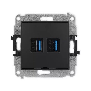 Mechanizm gniazda podwójnego 2xUSB A-A 3.0, bez pola opisowego Karlik seria MINI 12MGUSBBO-6 kolor czarny mat