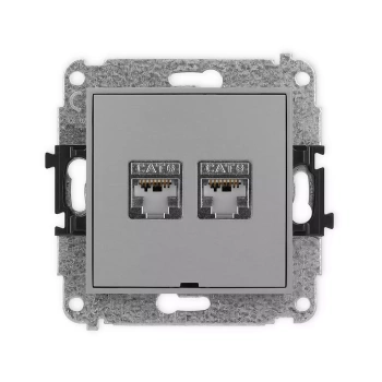 Mechanizm gniazda komputerowego podwójnego 2xRJ45, kat. 6, ekranowany, 8-stykowy, bez pola opisowego Karlik seria ICON 27IGKBO-6 kolor szary mat