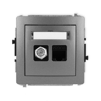 Mechanizm gniazda antenowego poj. typu F SAT + gniazda komp. poj. 1xRJ45, kat. 6, 8-stykowy Karlik seria DECO 11DGFK-3 kolor grafitowy