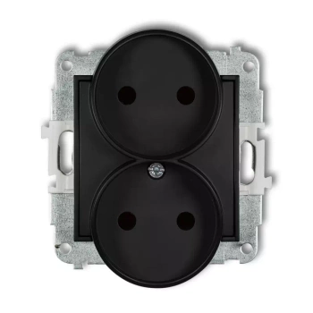 Mechanizm gniazda podwójnego do ramki bez uziemienia 2x2P z przesłonami torów Karlik seria MINI 12MGPR-2p kolor czarny mat