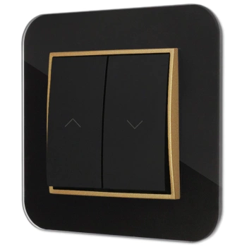 Włącznik roletowy z blokadą z ramką zaokrągloną efekt szkła seria ICON kolor czarny/złoty